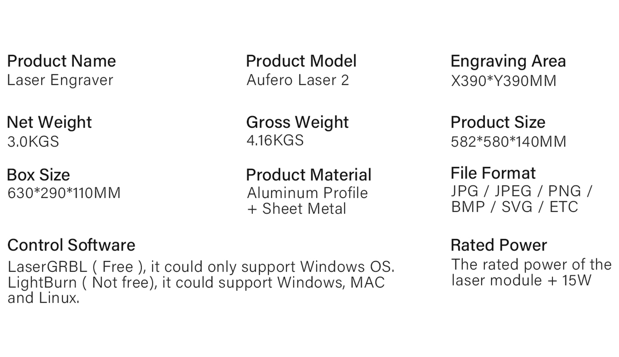 Aufero AL2 Technical Specifications