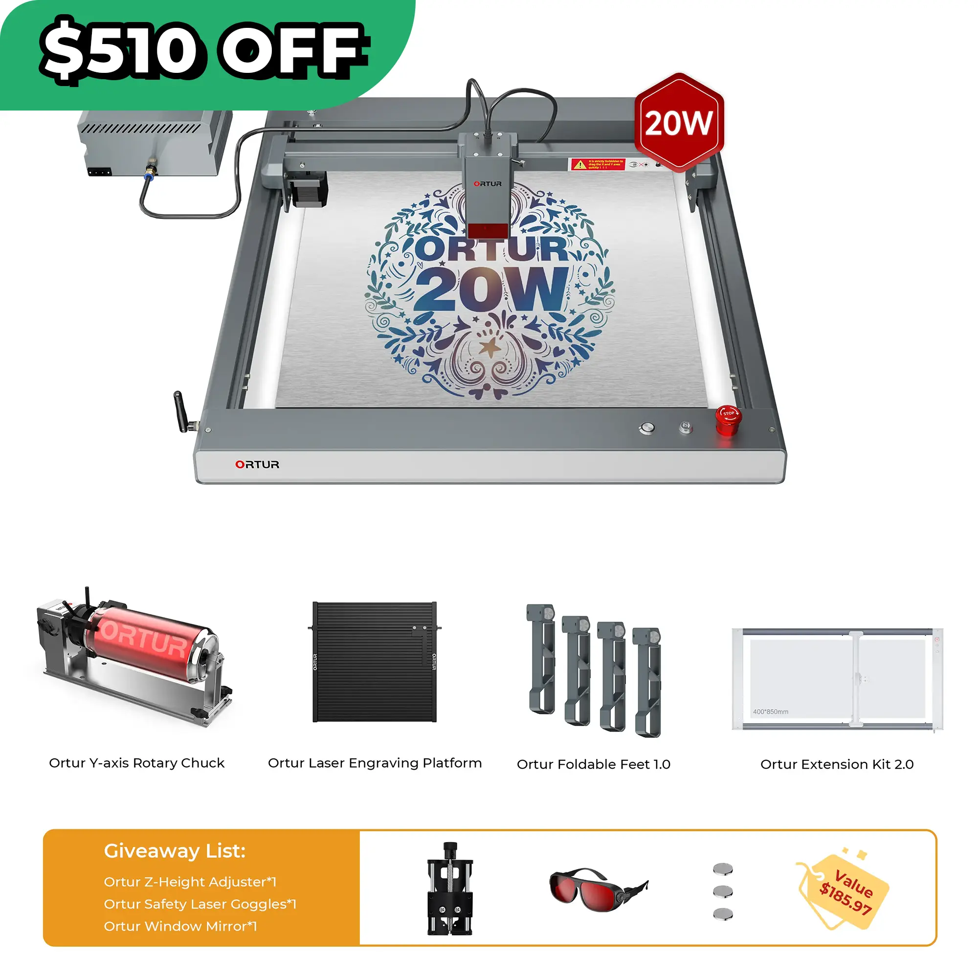 Ortur LM3 Laser Engraving & Cutting Machine 20,000mm/min (40W/20W/10W)