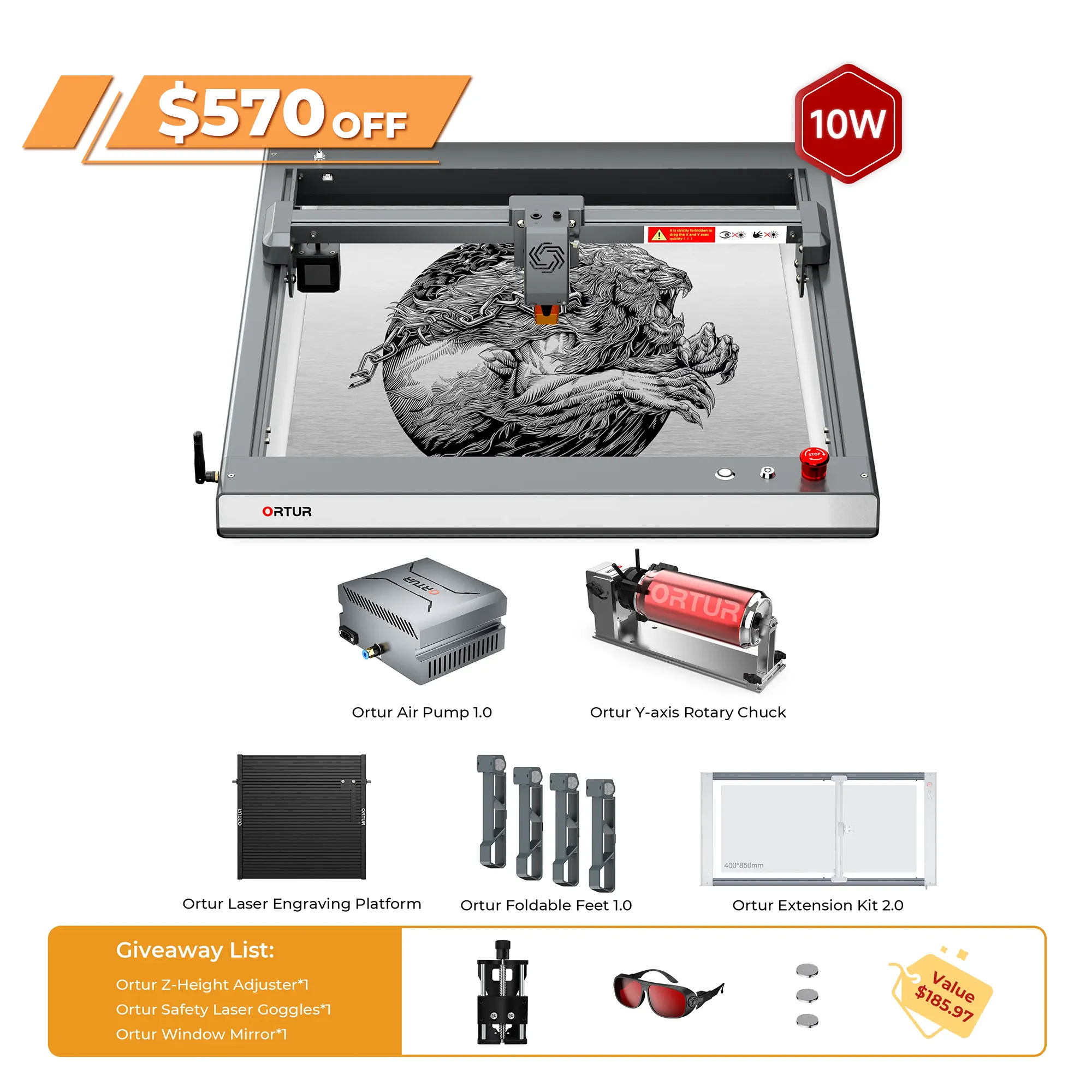 Ortur LM3 Laser Engraving & Cutting Machine 20,000mm/min (40W/20W/10W)