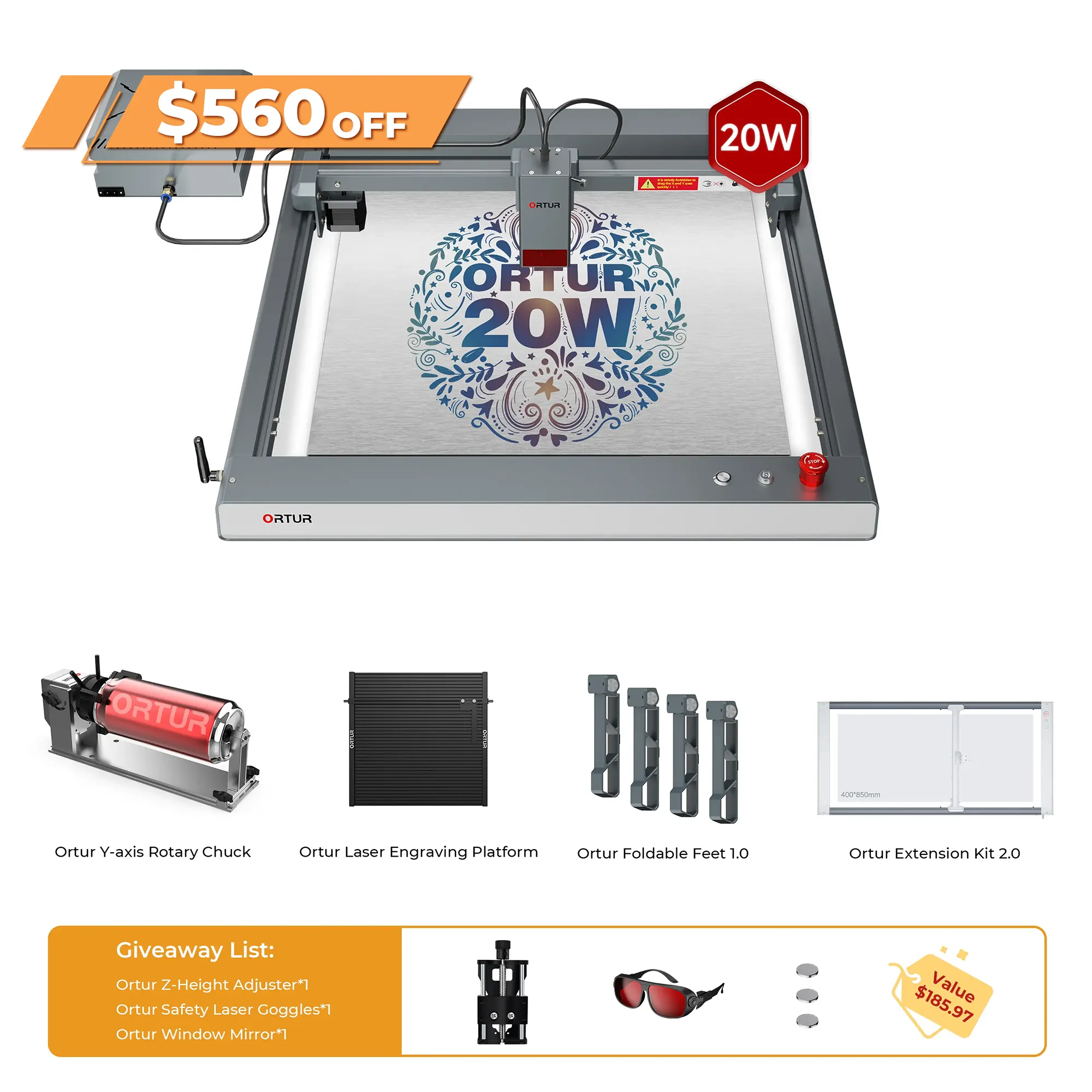 Ortur LM3 Laser Engraving & Cutting Machine 20,000mm/min (40W/20W/10W)