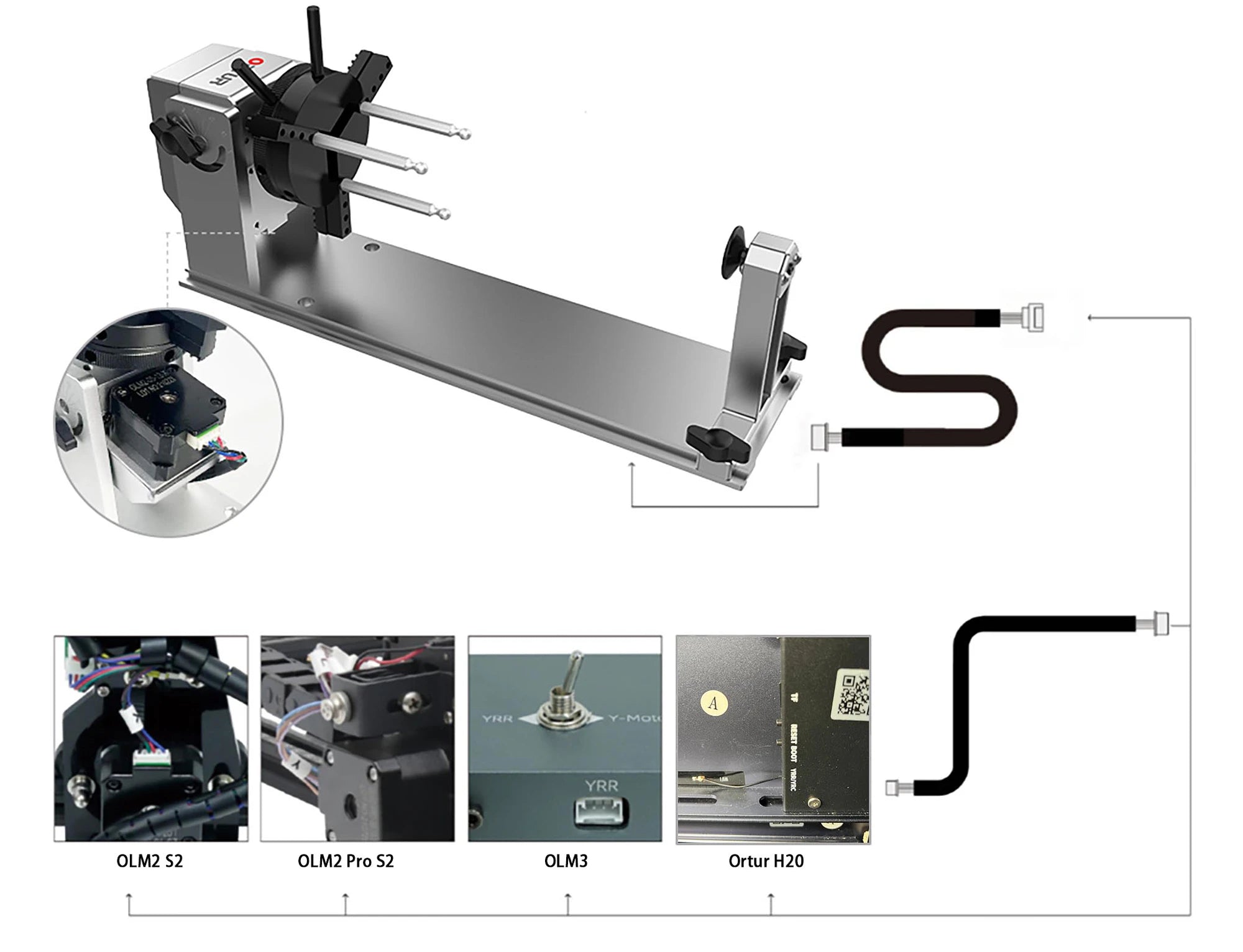 Ortur Y-axis Rotary Chuck Connecting the Machine