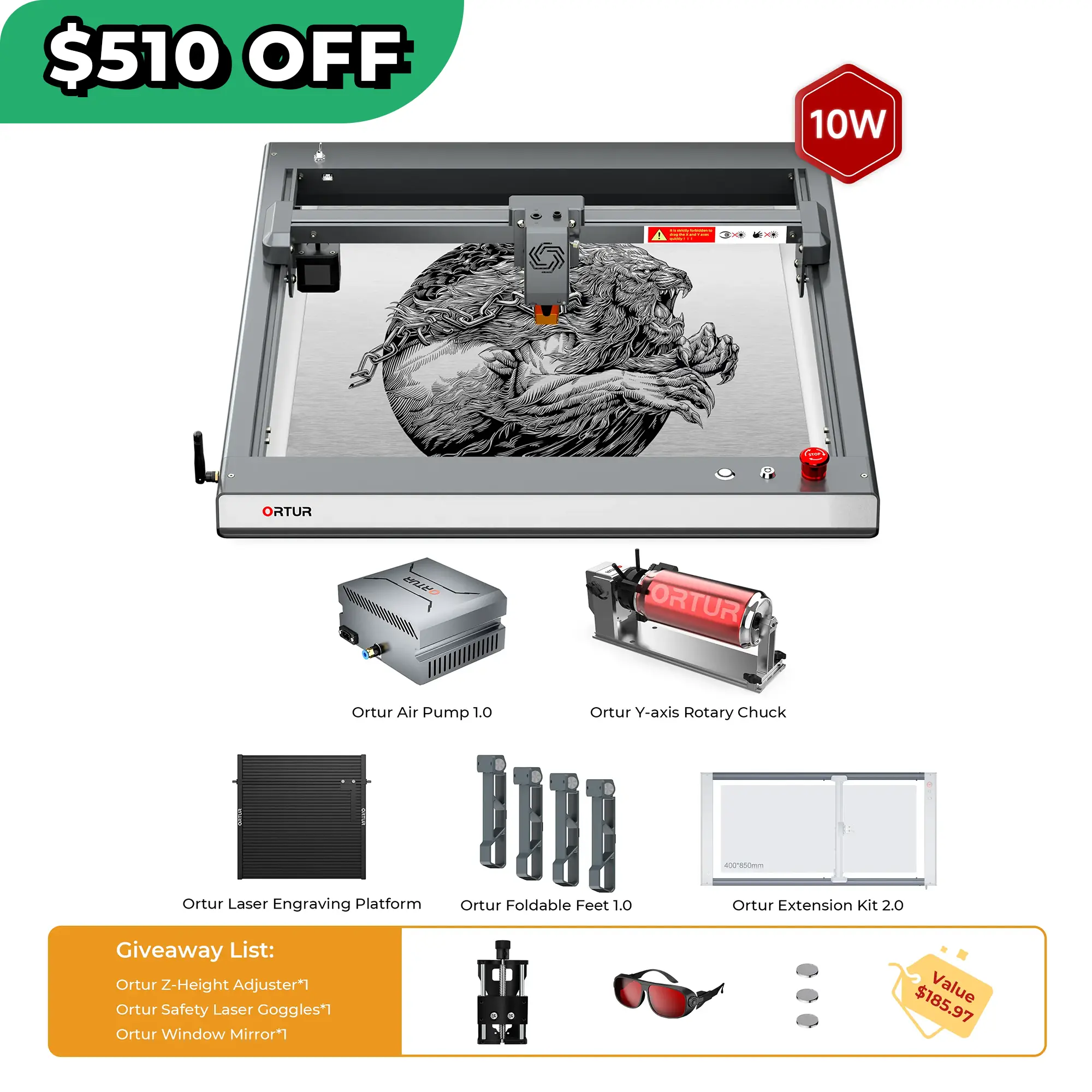 Ortur LM3 Laser Engraving & Cutting Machine 20,000mm/min (40W/20W/10W)