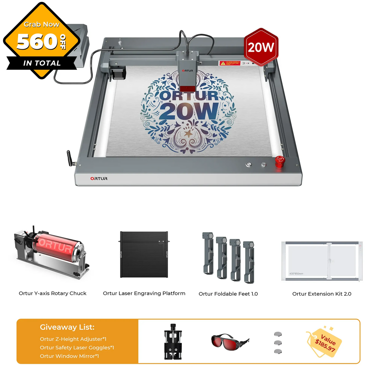 Ortur LM3 Laser Engraving & Cutting Machine 20,000mm/min (40W/20W/10W)